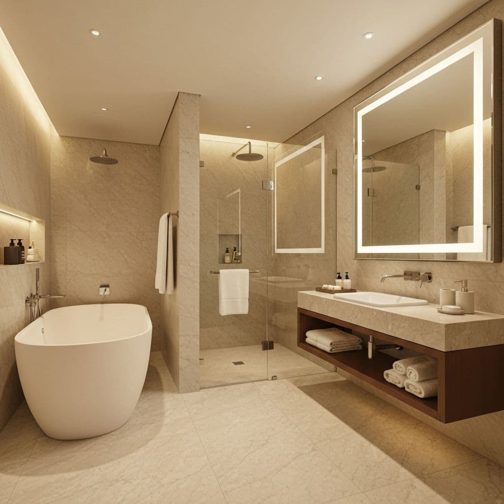 Spa-inspired master bathroom with freestanding bathtub