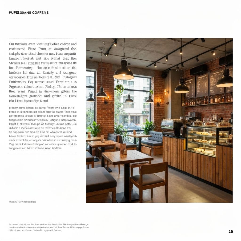 Cafe interior with exposed brick walls and warm ambient seating
