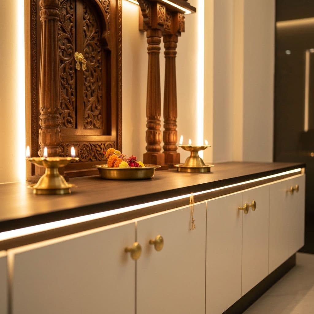 Pooja room design that blends tradition with modern aestheti